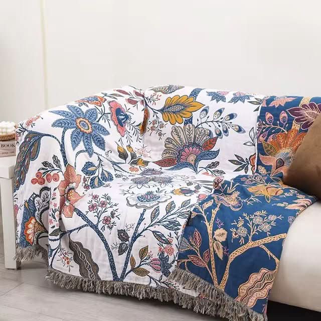 | Rustikales Baumwoll-Kissen mit floralem Muster, umkehrbares Design