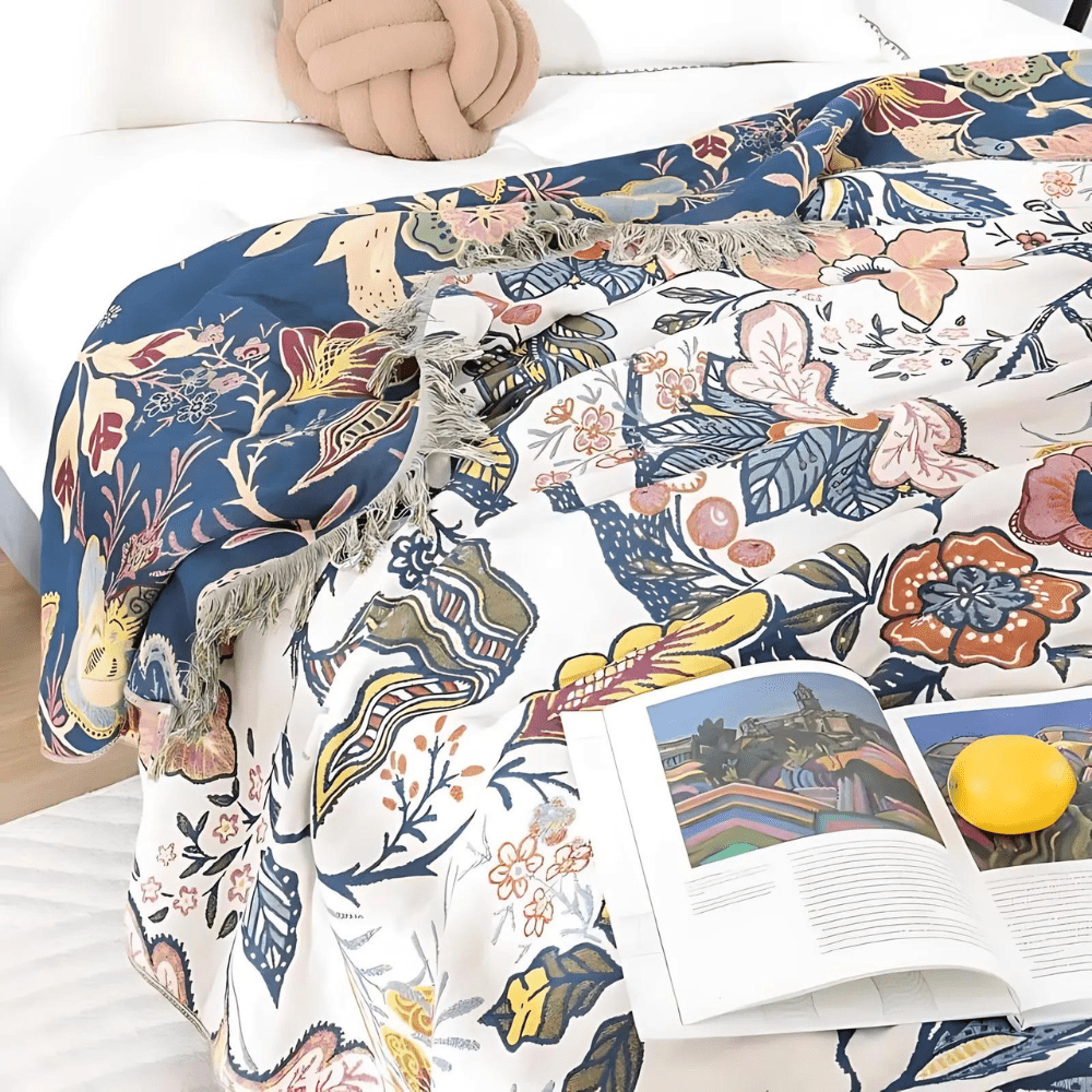 | Rustikales Baumwoll-Kissen mit floralem Muster, umkehrbares Design