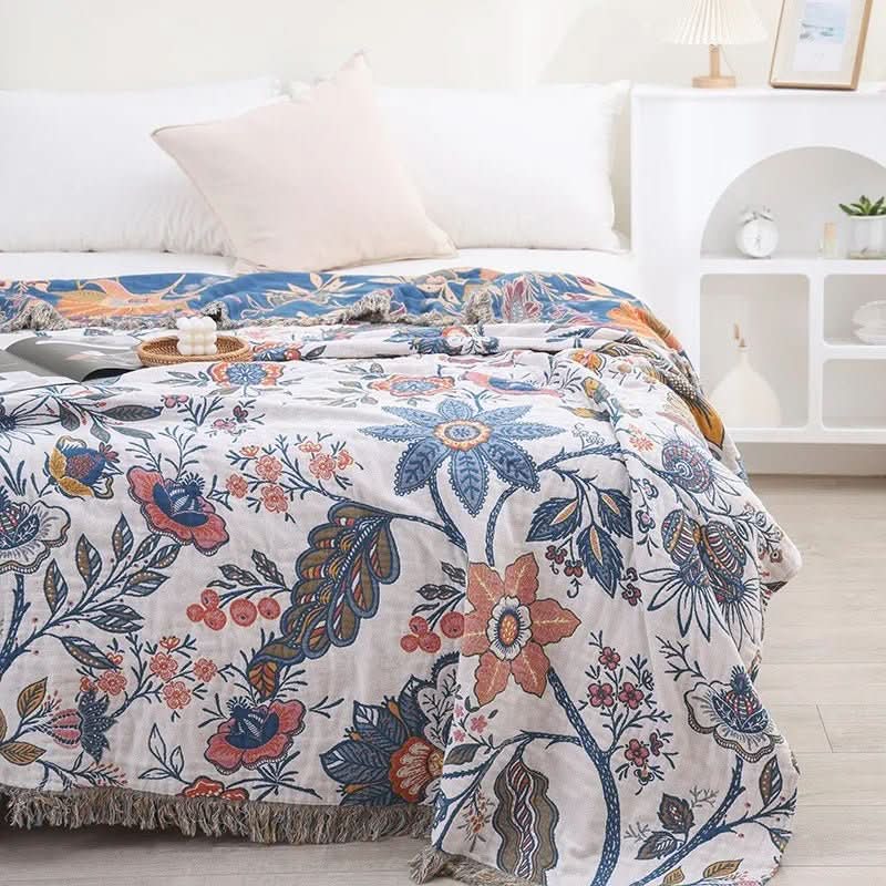 | Rustikales Baumwoll-Kissen mit floralem Muster, umkehrbares Design