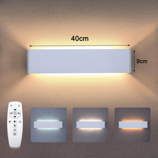 | Moderne LED-Wandleuchte – 16W dimmbare Wandlampe mit Fernbedienung, Auf- und Ablichtung für Schlafzimmer, Wohnzimmer und Flur