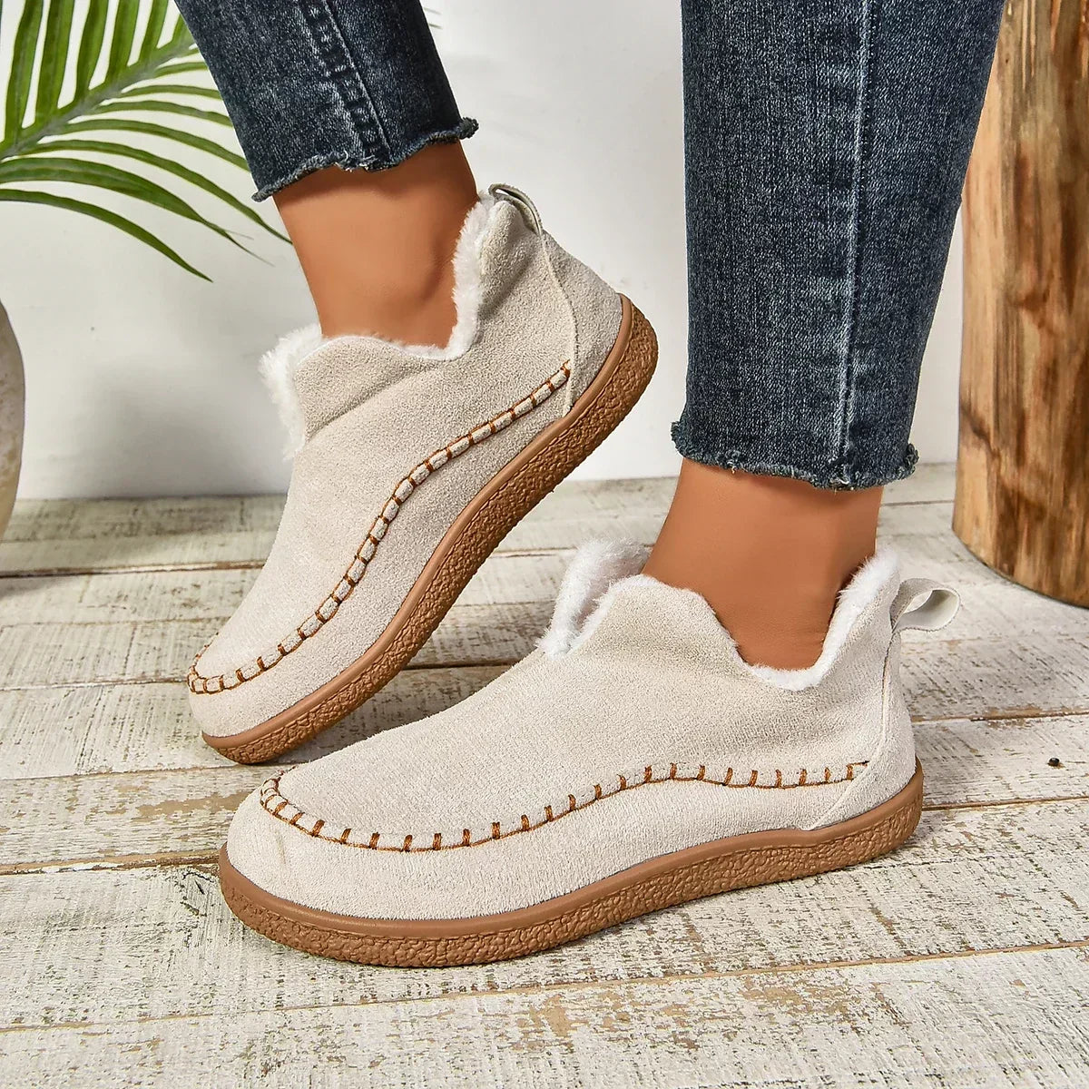 Damen Warme Winter Slip-On Plateau Stiefeletten