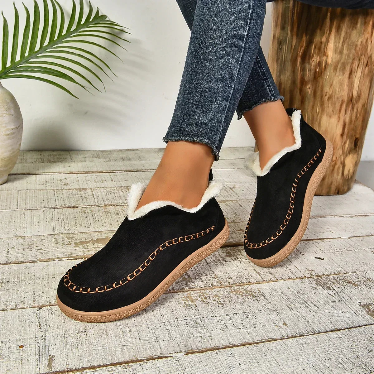 Damen Warme Winter Slip-On Plateau Stiefeletten