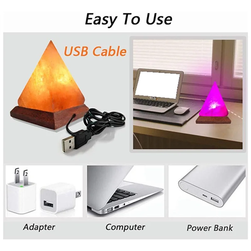 Himalaya Kristallsalzlampe USB LED Pyramide, Luftreiniger & Stimmung