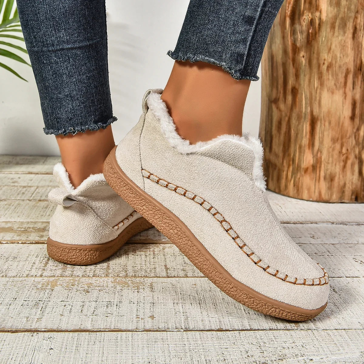 Damen warme Winter Slip-On Plateau Stiefeletten