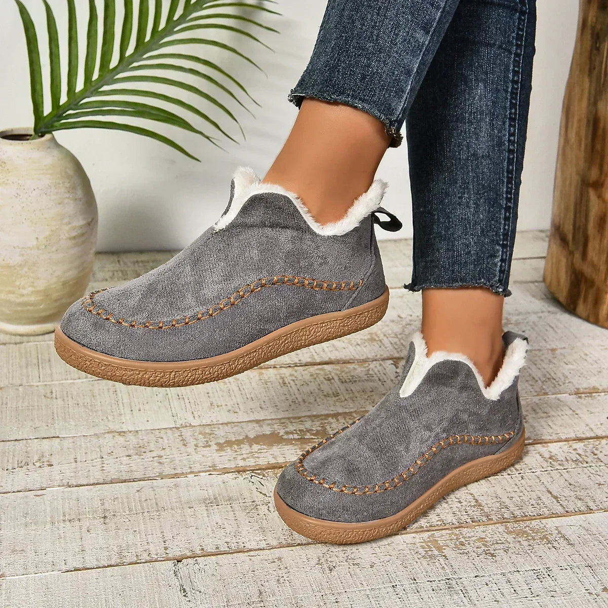 Damen Warme Winter Slip-On Plateau Stiefeletten