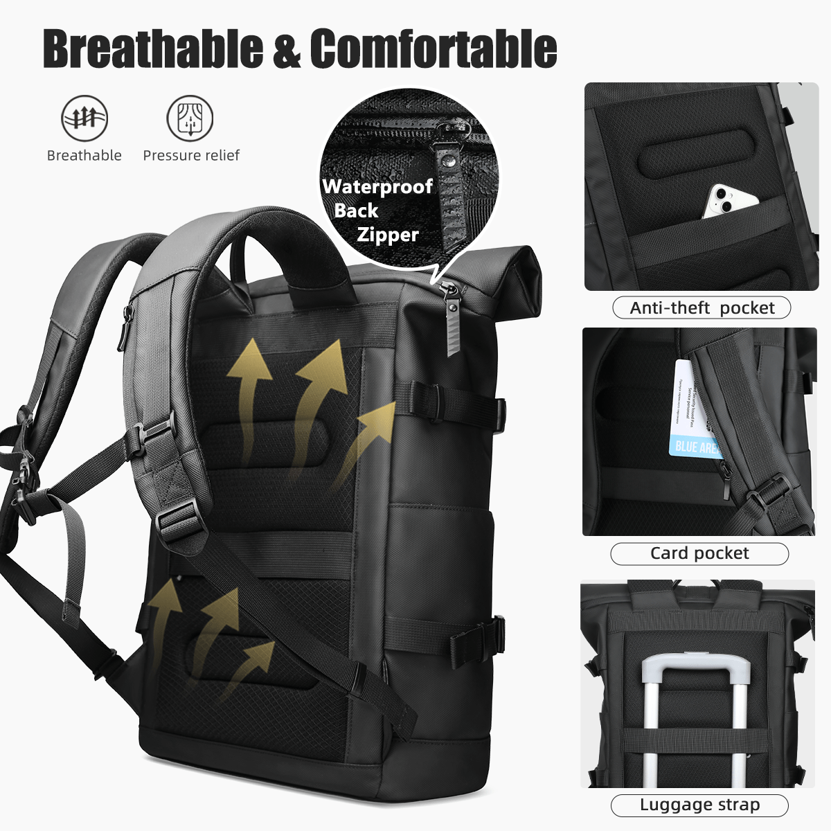 | Erweiterbarer Outdoor-Rucksack mit großem Volumen & Laptopfach