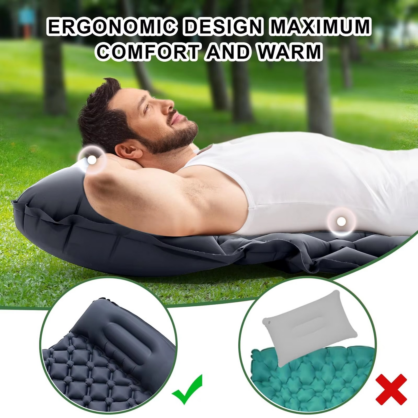 | Ultra-Comfort Luftmatratze für Camping mit integriertem Kopfkissen und Pumpe