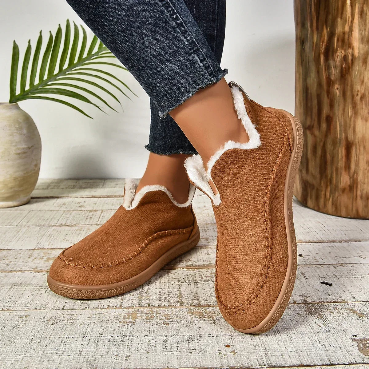 Damen Warme Winter Slip-On Plateau Stiefeletten