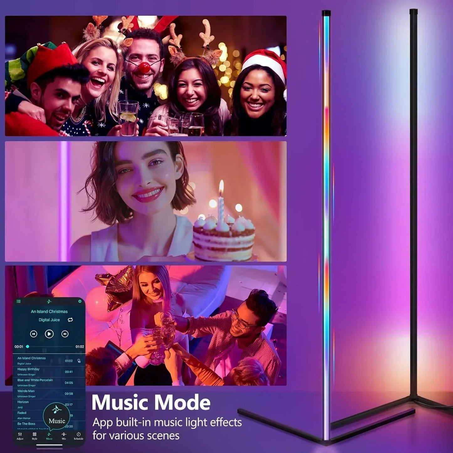 | Smart RGB Traumfarbe Stehlampe – Musik-Synchronisations-LED-Stimmungslicht mit 16 Millionen Farben, APP & Fernsteuerung, moderne Stehleuchte