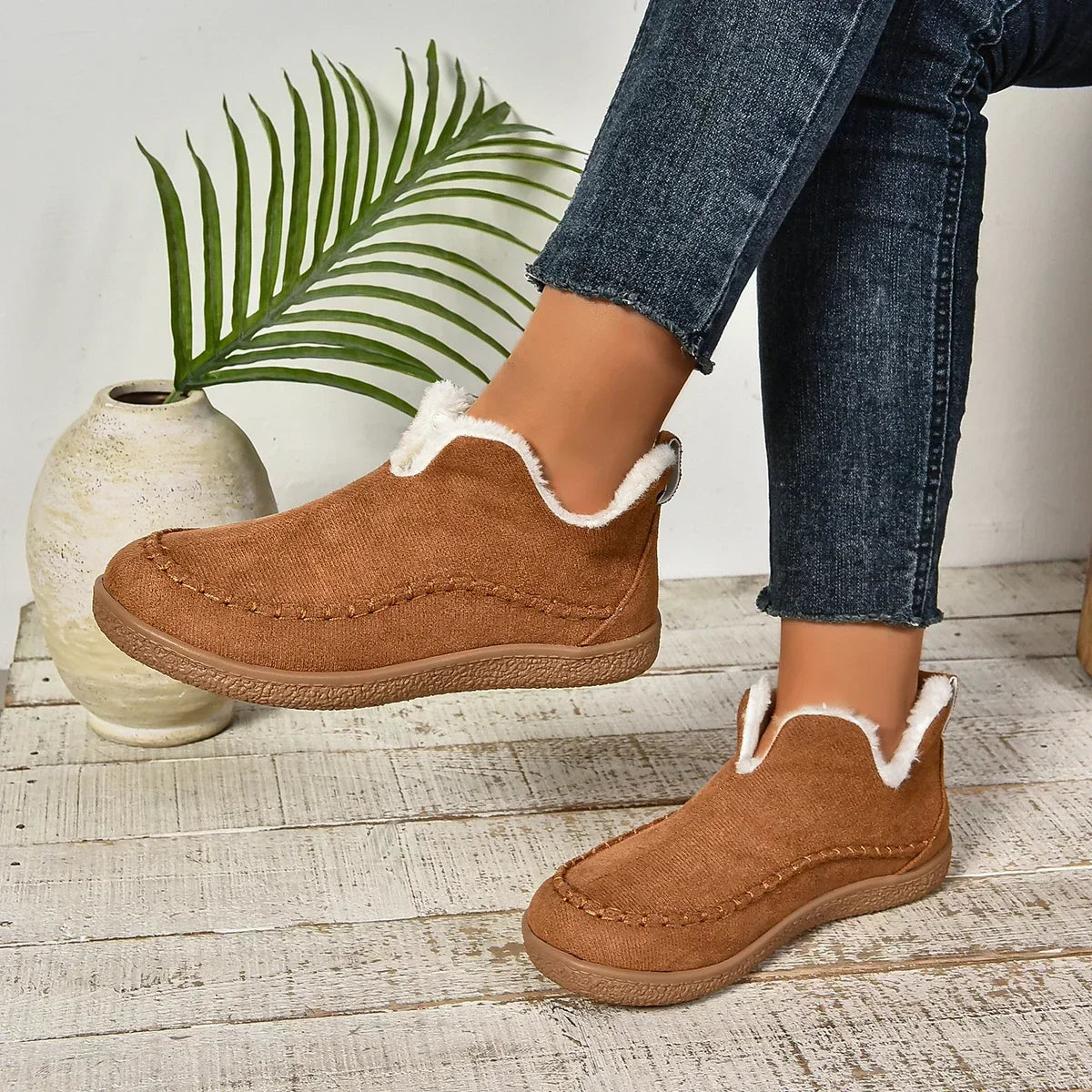 Damen Warme Winter Slip-On Plateau Stiefeletten