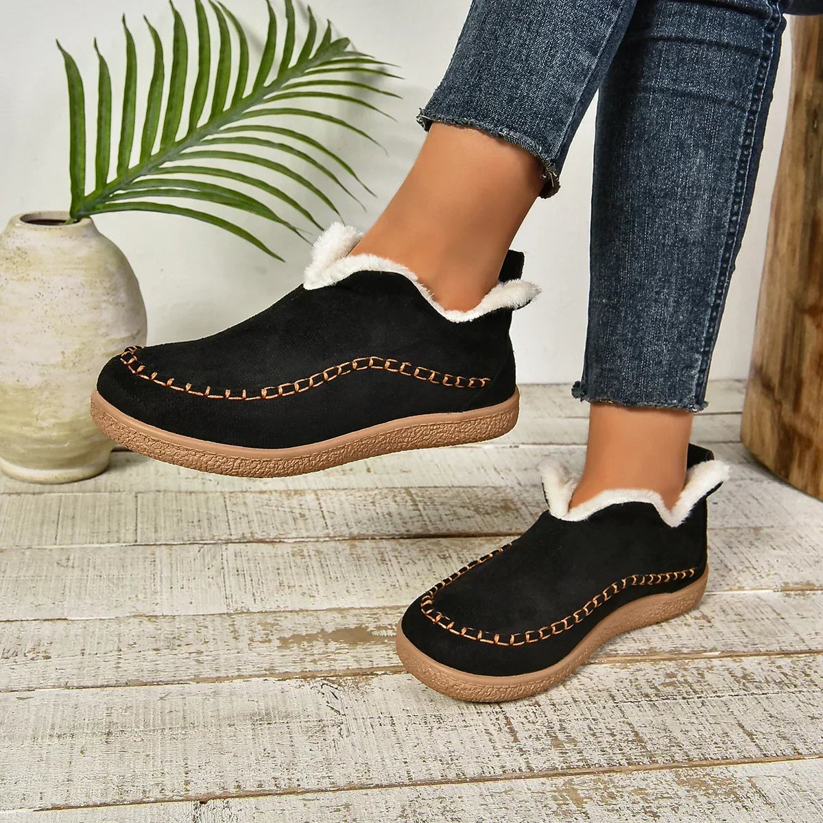 Damen Warme Winter Slip-On Plateau Stiefeletten