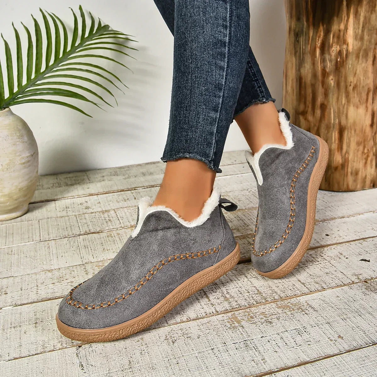 Damen Warme Winter Slip-On Plateau Stiefeletten
