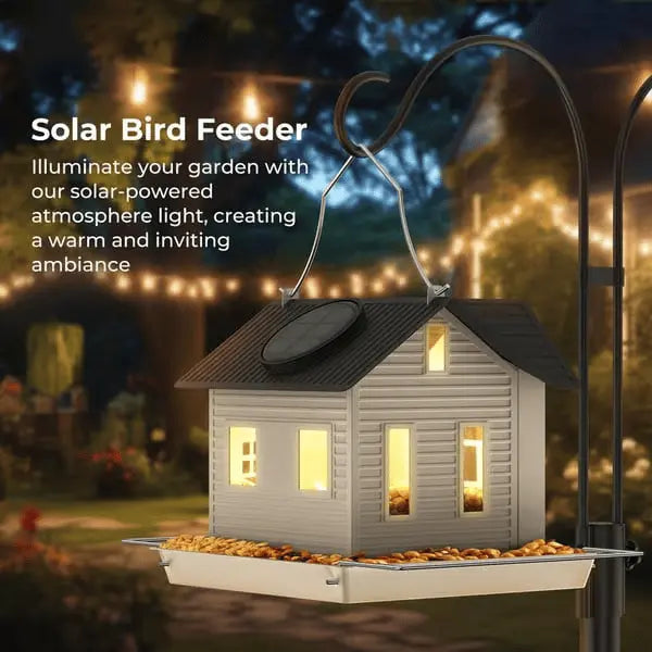 | Solar-Vogelhaus mit LED – Leuchtende Gartenlaterne & Futterstation in einem!