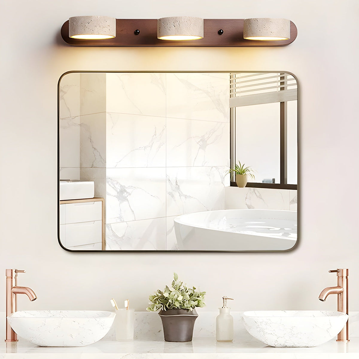 Travero Duo Wandleuchte – Modern, Doppelarm, Travertin-Optik