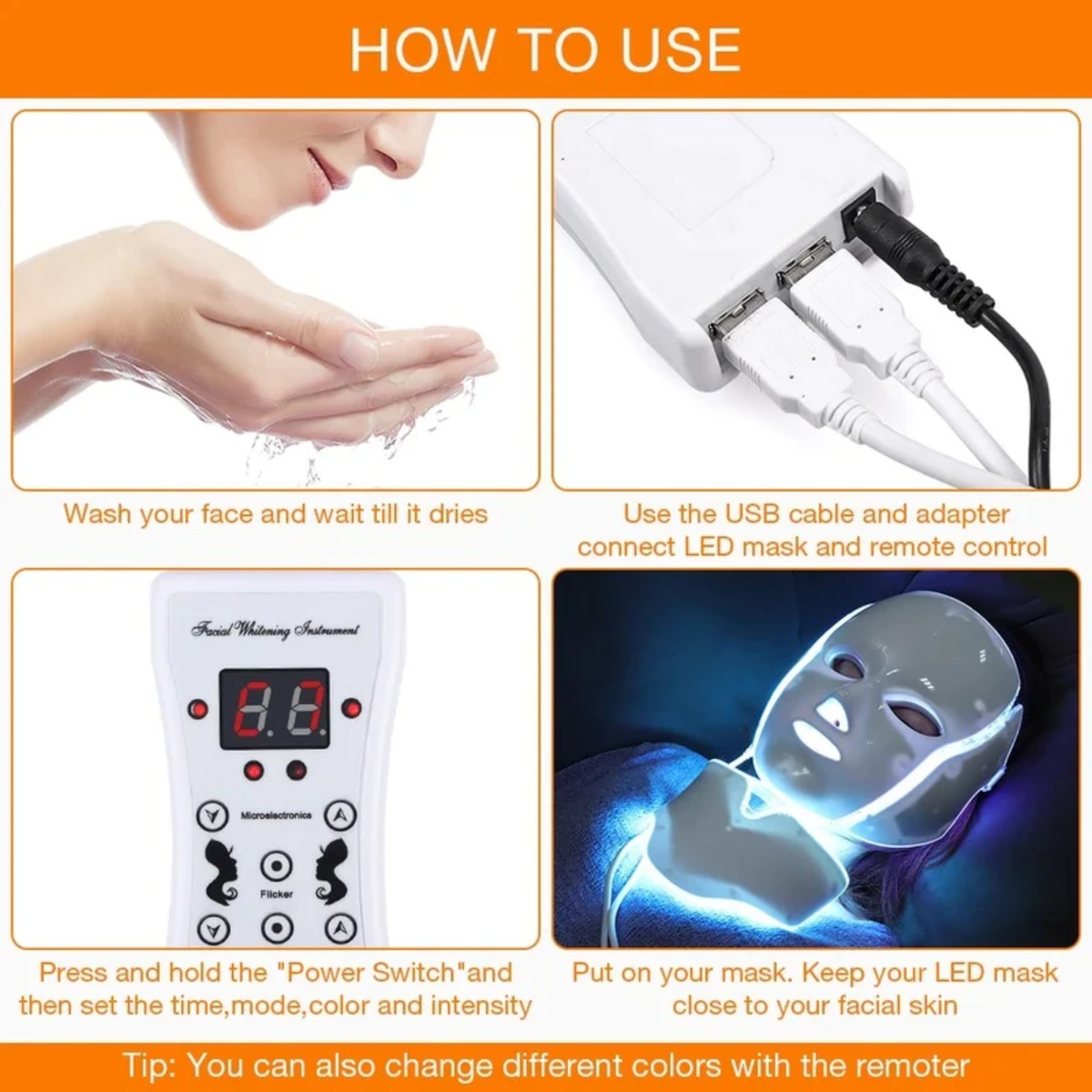 | 7 Farben LED Photon Lichttherapie Maske - Gesichts- und Halsbehandlung