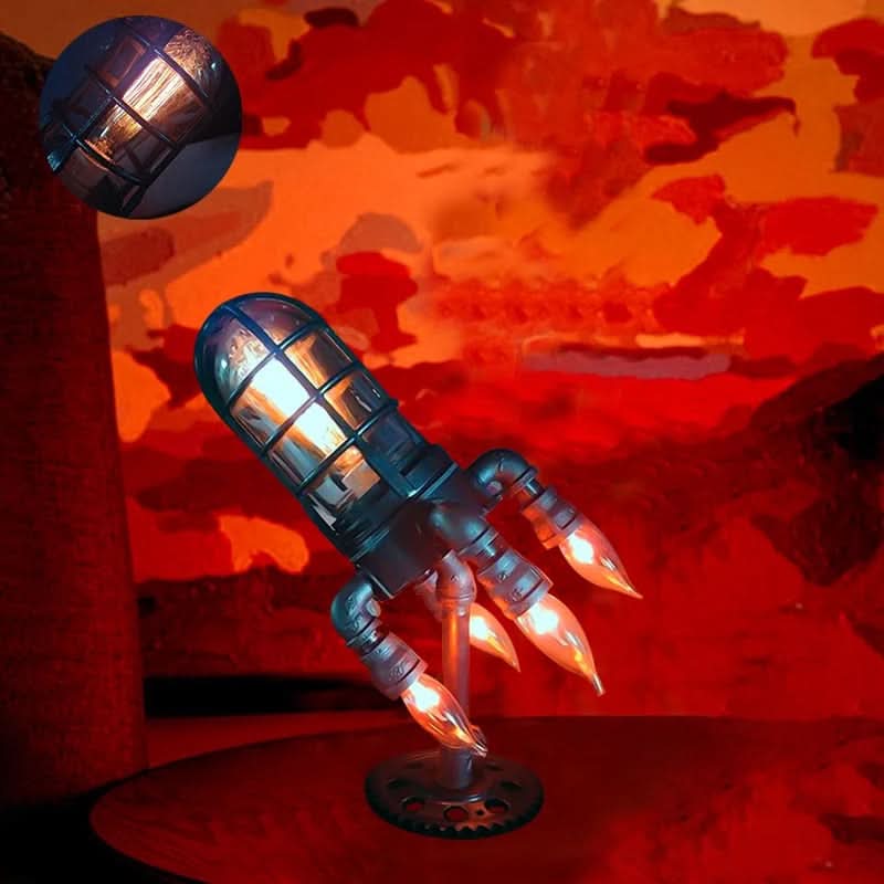 | Steampunk-Rakete Tischlampe mit Flammenlicht