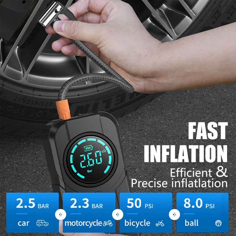 Kompakte Auto-Luftpumpe, Starthilfe, LED Licht
