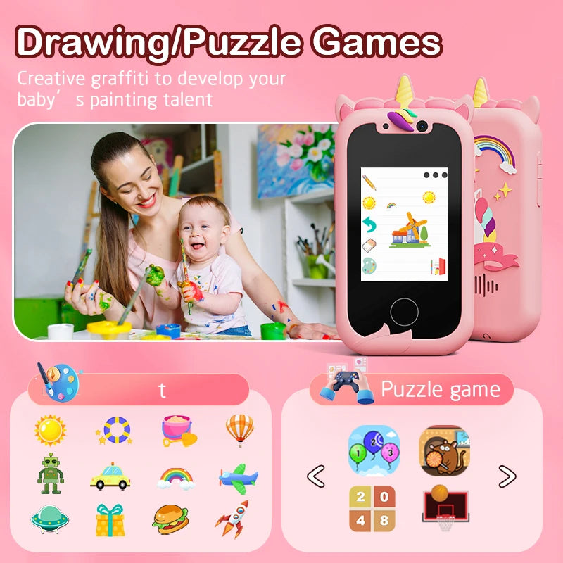 | Kinder Spieltelefon mit Dualkameras und Bildungsfunktionen