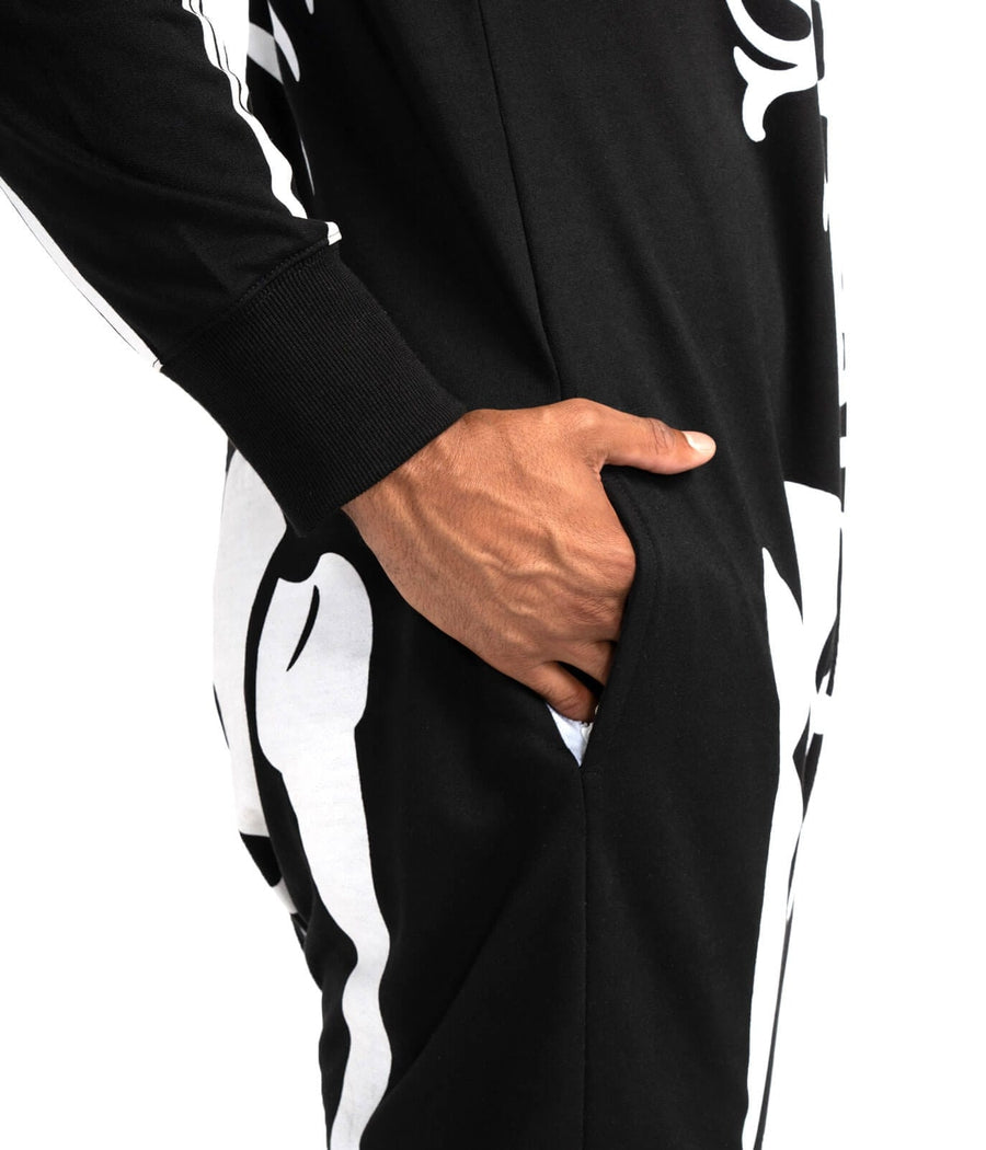 Herren Skelett Jumpsuit Kostüm, Ganzkörper Schädel & Knochen für Halloween