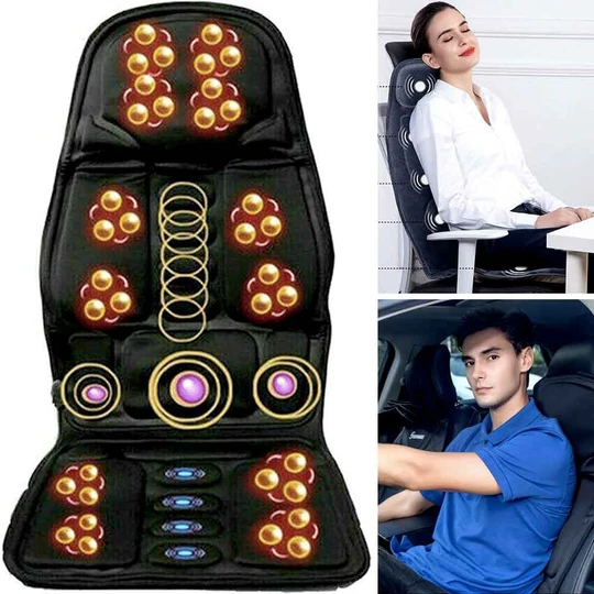| 8 Modi Massagestuhlauflage mit beheiztem Rücken-Nacken-Kissen für Auto & Zuhause